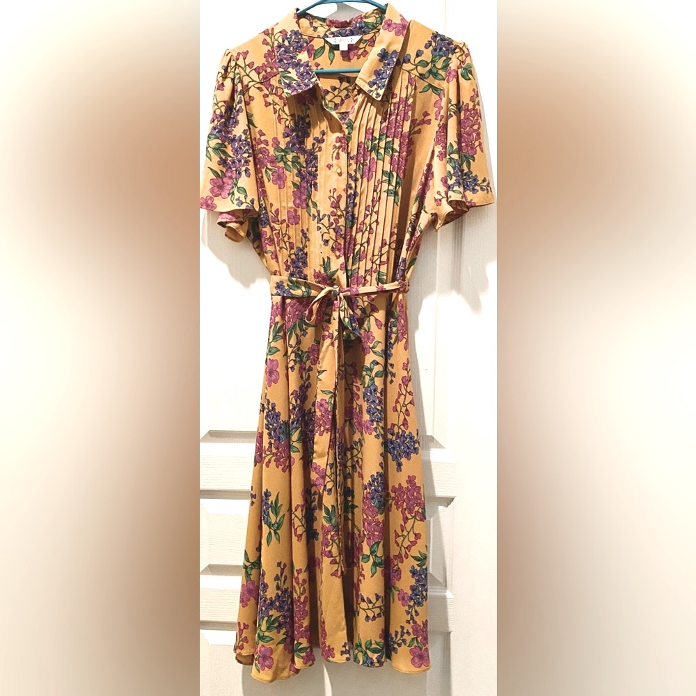 Nanette Lepore Floral Chiffon Button Up Shirtdress w Pintucks & Flutter Sleeves - Picture 4 of 9